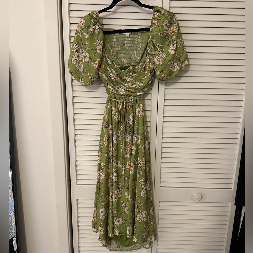 Blu Pepper green Floral Midi Dress